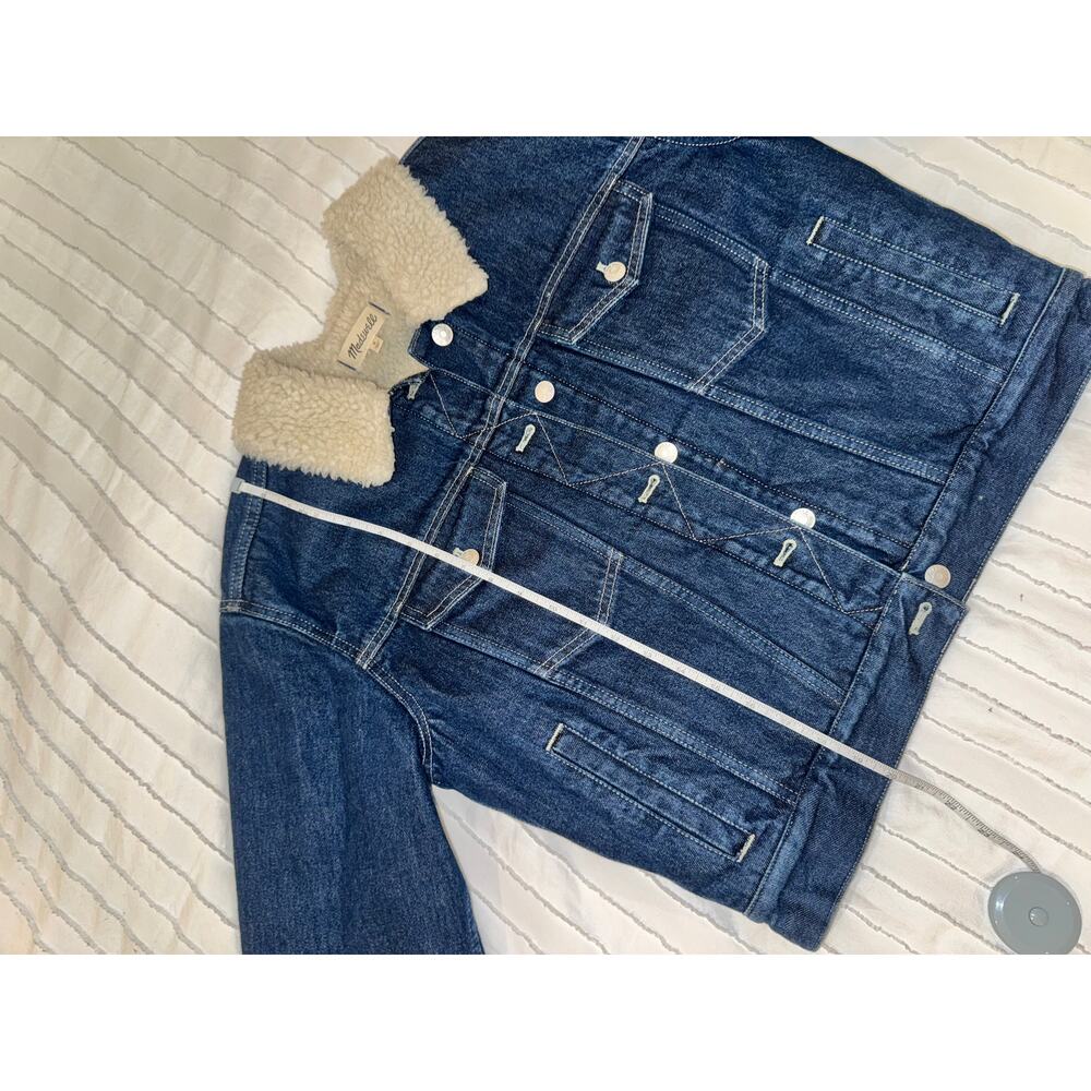 Madewell Cropped Sherpa Denim Trucker Jacket Medium Oversized Western Americana - Picture 6 of 16